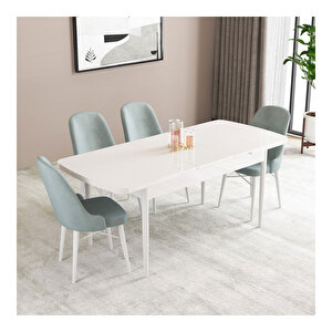 Elizya Beyaz 70x114 Mdf Açılabilir Mutfak Masası Takımı 4 Adet Sandalye Su Yeşili