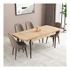 Elizya Meşe Desen 70x114 Mdf Açılabilir Mutfak Masası Takımı 4 Adet Sandalye Cappucino