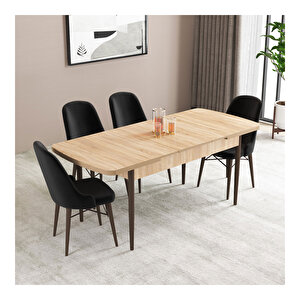 Elizya Meşe Desen 70x114 Mdf Açılabilir Mutfak Masası Takımı 4 Adet Sandalye Siyah