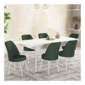 Fiona Beyaz 80x132 Mdf Açılabilir Mutfak Masası Takımı 6 Adet Sandalye Haki