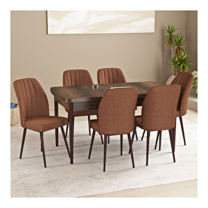 Floryn Barok Desen 80x132 Mdf Açılabilir Mutfak Masası Takımı 6 Adet Sandalye Kiremit