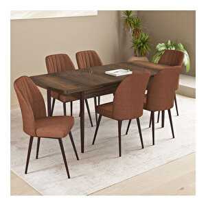 Floryn Barok Desen 80x132 Mdf Açılabilir Mutfak Masası Takımı 6 Adet Sandalye