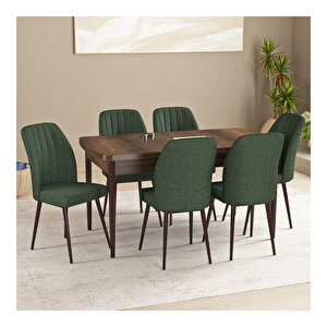 Floryn Barok Desen 80x132 Mdf Açılabilir Mutfak Masası Takımı 6 Adet Sandalye Haki