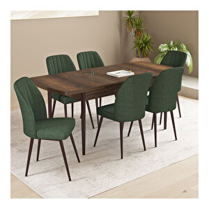 Floryn Barok Desen 80x132 Mdf Açılabilir Mutfak Masası Takımı 6 Adet Sandalye Haki