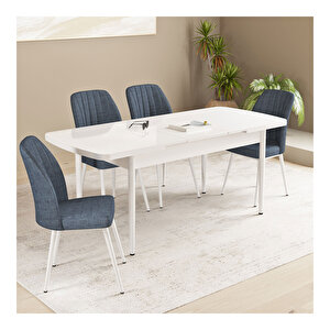 Floryn Beyaz 80x132 Mdf Açılabilir Mutfak Masası Takımı 4 Adet Sandalye Antrasit