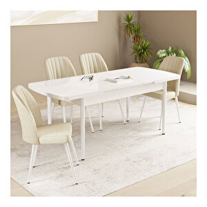 Floryn Beyaz 80x132 Mdf Açılabilir Mutfak Masası Takımı 4 Adet Sandalye Krem