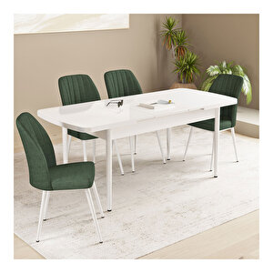 Floryn Beyaz 80x132 Mdf Açılabilir Mutfak Masası Takımı 4 Adet Sandalye Haki