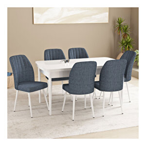 Floryn Beyaz 80x132 Mdf Açılabilir Mutfak Masası Takımı 6 Adet Sandalye