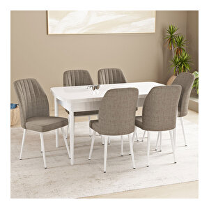 Floryn Beyaz 80x132 Mdf Açılabilir Mutfak Masası Takımı 6 Adet Sandalye Cappucino