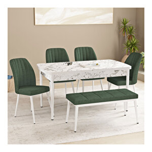 Floryn Beyaz Mermer Desen 80x132 Mdf Açılabilir Mutfak Masası Takımı 4 Sandalye, 1 Bench