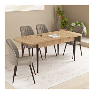 Floryn Meşe Desen 80x132 Mdf Açılabilir Mutfak Masası Takımı 4 Adet Sandalye Cappucino