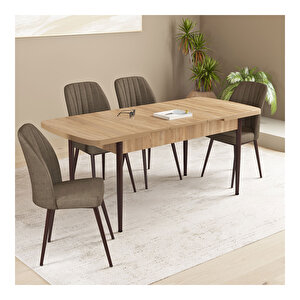 Floryn Meşe Desen 80x132 Mdf Açılabilir Mutfak Masası Takımı 4 Adet Sandalye Kahve