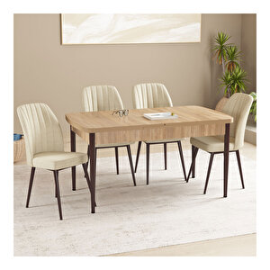 Floryn Meşe Desen 80x132 Mdf Açılabilir Mutfak Masası Takımı 4 Adet Sandalye