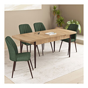 Floryn Meşe Desen 80x132 Mdf Açılabilir Mutfak Masası Takımı 4 Adet Sandalye Haki