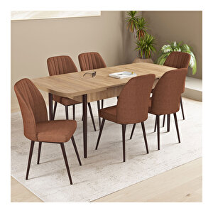 Floryn Meşe Desen 80x132 Mdf Açılabilir Mutfak Masası Takımı 6 Adet Sandalye