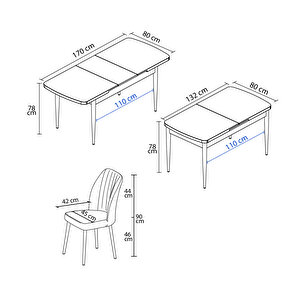 Floryn Siyah Mermer Desen 80x132 Mdf Açılabilir Mutfak Masası Takımı 4 Adet Sandalye