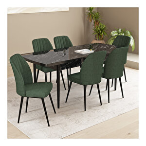 Floryn Siyah Mermer Desen 80x132 Mdf Açılabilir Mutfak Masası Takımı 6 Adet Sandalye
