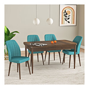 Laris Barok Desen 80x132 Mdf Açılabilir Mutfak Masası Takımı 4 Adet Sandalye Turkuaz
