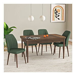 Laris Barok Desen 80x132 Mdf Açılabilir Mutfak Masası Takımı 4 Adet Sandalye Haki