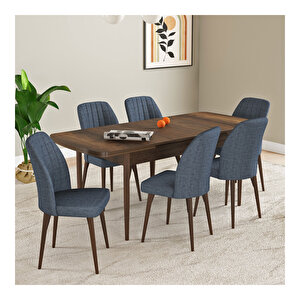 Laris Barok Desen 80x132 Mdf Açılabilir Mutfak Masası Takımı 6 Adet Sandalye Antrasit