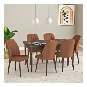 Laris Barok Desen 80x132 Mdf Açılabilir Mutfak Masası Takımı 6 Adet Sandalye Kiremit