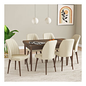 Laris Barok Desen 80x132 Mdf Açılabilir Mutfak Masası Takımı 6 Adet Sandalye Krem