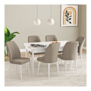 Laris Beyaz 80x132 Mdf Açılabilir Mutfak Masası Takımı 6 Adet Sandalye Cappucino