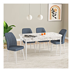 Laris Beyaz Mermer Desen 80x132 Mdf Açılabilir Mutfak Masası Takımı 4 Adet Sandalye Antrasit