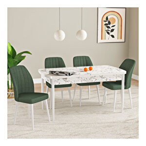 Laris Beyaz Mermer Desen 80x132 Mdf Açılabilir Mutfak Masası Takımı 4 Adet Sandalye