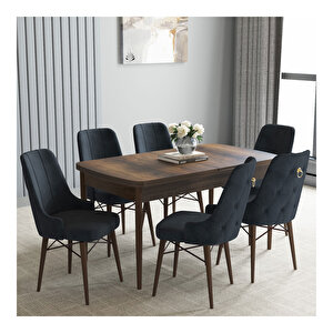 Loft Barok Desen 80x132 Mdf Açılabilir Mutfak Masası Takımı 6 Adet Sandalye