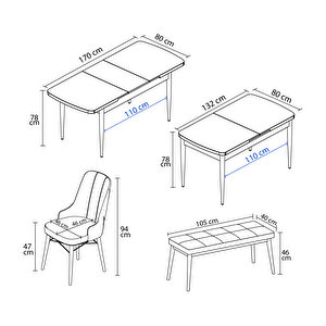 Loft Beyaz 80x132 Mdf Açılabilir Mutfak Masası Takımı 4 Sandalye, 1 Bench