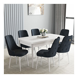 Loft Beyaz 80x132 Mdf Açılabilir Mutfak Masası Takımı 6 Adet Sandalye Antrasit