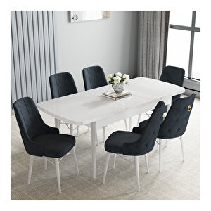 Loft Beyaz 80x132 Mdf Açılabilir Mutfak Masası Takımı 6 Adet Sandalye Antrasit