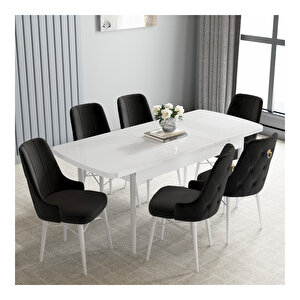 Loft Beyaz 80x132 Mdf Açılabilir Mutfak Masası Takımı 6 Adet Sandalye Siyah