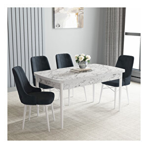 Loft Beyaz Mermer Desen 80x132 Mdf Açılabilir Mutfak Masası Takımı 4 Adet Sandalye Antrasit