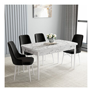 Loft Beyaz Mermer Desen 80x132 Mdf Açılabilir Mutfak Masası Takımı 4 Adet Sandalye