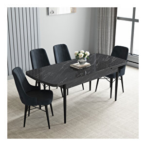 Loft Siyah Mermer Desen 80x132 Mdf Açılabilir Mutfak Masası Takımı 4 Adet Sandalye Antrasit