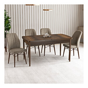 Vien Barok Desen 80x132 Mdf Açılabilir Mutfak Masası Takımı 4 Adet Sandalye Cappucino