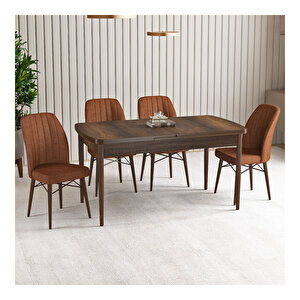 Vien Barok Desen 80x132 Mdf Açılabilir Mutfak Masası Takımı 4 Adet Sandalye Kiremit