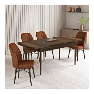 Vien Barok Desen 80x132 Mdf Açılabilir Mutfak Masası Takımı 4 Adet Sandalye Kiremit