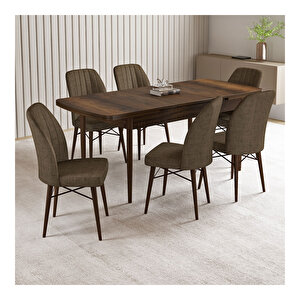 Vien Barok Desen 80x132 Mdf Açılabilir Mutfak Masası Takımı 6 Adet Sandalye Kahve