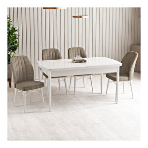 Vien Beyaz 80x132 Mdf Açılabilir Mutfak Masası Takımı 4 Adet Sandalye Cappucino