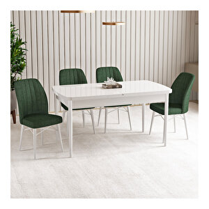 Vien Beyaz 80x132 Mdf Açılabilir Mutfak Masası Takımı 4 Adet Sandalye Haki