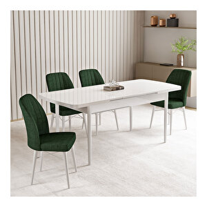 Vien Beyaz 80x132 Mdf Açılabilir Mutfak Masası Takımı 4 Adet Sandalye Haki