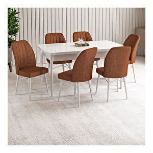 Vien Beyaz 80x132 Mdf Açılabilir Mutfak Masası Takımı 6 Adet Sandalye Kiremit