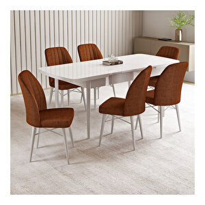 Vien Beyaz 80x132 Mdf Açılabilir Mutfak Masası Takımı 6 Adet Sandalye Kiremit