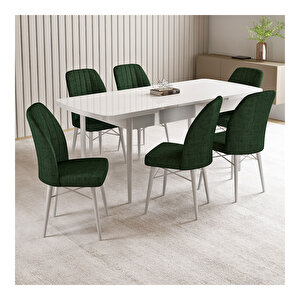 Vien Beyaz 80x132 Mdf Açılabilir Mutfak Masası Takımı 6 Adet Sandalye