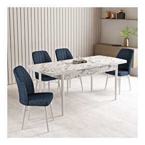 Vien Beyaz Mermer Desen 80x132 Mdf Açılabilir Mutfak Masası Takımı 4 Adet Sandalye Antrasit