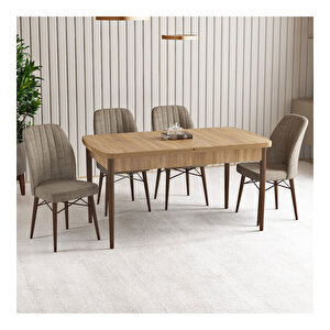 Vien Meşe Desen 80x132 Mdf Açılabilir Mutfak Masası Takımı 4 Adet Sandalye Cappucino