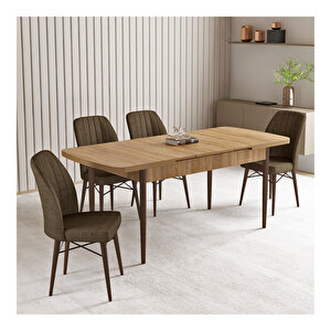 Vien Meşe Desen 80x132 Mdf Açılabilir Mutfak Masası Takımı 4 Adet Sandalye Kahve
